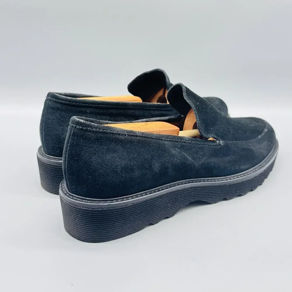 Aquatalia Black Suede Platform Slip-On Loafers